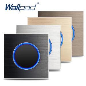 Wallpad 벽 스위치 1방향 2방향, 원형 버튼, 파란색 LED 표시기, 브러시드 알루미늄 마감, 블랙 골드 실버