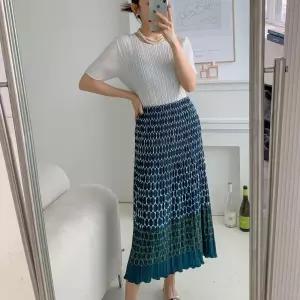 여자 주름원단 a라인 기하학 도형 도트 롱스커트