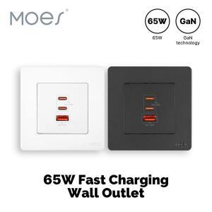 MOES 스타 링 시리즈 65W 고속 충전 벽면 콘센트 PD3.0 전기 GaN 소켓 3 포트 Type-C USB A 과열 보호