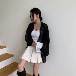 여자 봄 크림 뒷밴딩 코튼 테니스 미니스커트