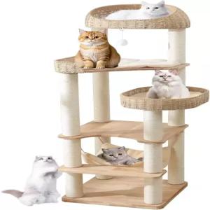 실내 고양이를 위한 JLDUQKUM 나무 대형 긁는 기둥이 있는 62인치 높이의 타워 손으로 짠 바구니가 단단한