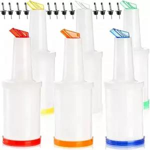 테베리 6팩 플라스틱 주스 부어 병 12개 바 홈 키친 파티 용품용 34OZ 디스펜서 포함