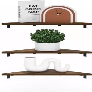 후리노 로시 삼각형 벽걸이 선반 기하학적 모서리 3개 세트 욕실용 홈 오피스 거실 앰버 파인