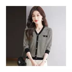 여자 니트 춘추 잔꽃 브이넥 상의 펄사 CH3