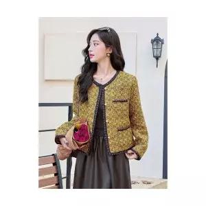 여성 봄 트위드 보더 코트 CH1