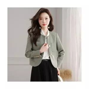 봄 여친 울 슬림핏 라운드넥 트위드풍 짜임 코트 숏 CH1