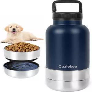 3in1 개 물병 휴대용 32온스 단열 스테인리스강 애완동물 정수기 물과 음식을 위한 분리형 여행용 그릇