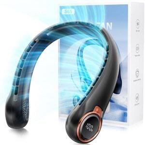 ZHzW 휴대용 목 팬(6000mAh USB ) 충전식 배터리 초경량 무날 팬 LED 디스플레이 360 냉각 웨어러블 3단 속도(블랙)