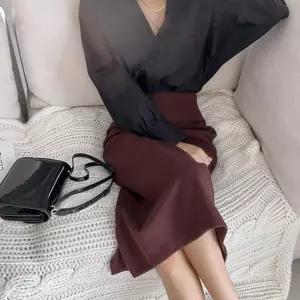 여성 백슬릿 H라인 가을하객 오피스룩 모직 롱스커트