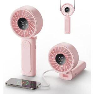 휴대용 선풍기 4000mAh USB 충전식 용 180 접이식 미니 책상 6풍속 LCD 디지털 디스플레이 목 선풍기로서의 랜야드 울트라 콰이어트