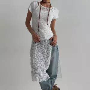 여자 레이스 롱나시 앞트임 레이어드 시스루 롱원피스