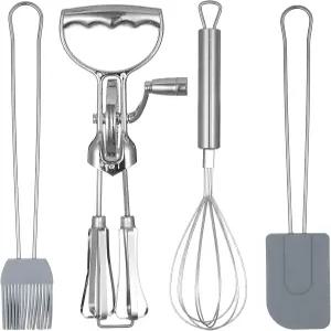 4개의 회전식 비터 세트 블렌딩 혼합을 위한 스테인리스 스틸 베이킹 수동 핸드 믹서 크랭크 거품기 실리콘