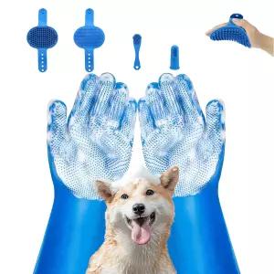 6PCS 반려동물 그루밍 키트 반려견 세척 청소 장갑 및 목욕 브러시 털 제거제 소형견 고양이 마사지 용품에