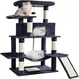 실내 고양이를 위한 캣 트리 타워 63인치 멀티 레벨 시살 스크래치 포스트 콘도 해먹 댕글링 볼 및 놀 수