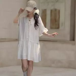 여자 핀턱 반팔 프릴 린넨 셔링 미니 원피스