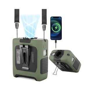 휴대용 선풍기 착용 가능한 용 최대 55시간 근무 저소음 목 캠핑 여행용 허리 냉각 LED 전원 디스플레이 10000mAh 충전식 (다크 그린)