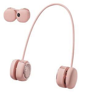 차가운 공기를 불어넣는 수지 배터리 구동 넥 팬 휴대용 핸즈프리 블레이드리스 LCD 디스플레이 남성용 생일 선물 5단 속도 조절 가능 여행 헬스장 사무실 핑크색 초경량