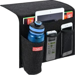 자핏 린넨 4포켓 침대 옆 캐디 잡지용 물병 홀더가 있는 보관 정리함 리모컨 휴대폰블랙