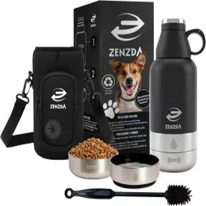 ZENZDA 3in1 개 물병 음식 그릇 누수 방지 휴대용 가방 및 브러시가 포함된 단열 스테인리스 여행용 병