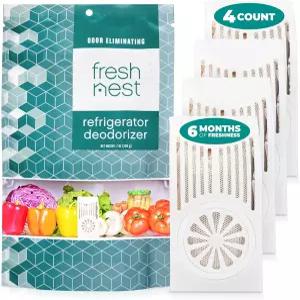 제올라이트가 포함된 냉장고 탈취제4팩 및 냉동고용 냄새 제거제 베이킹 소다 대나무 봉지를 능가하는 오래