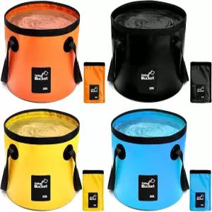 손잡이가 있는 접이식 양동이 4개 5갤런20L 물통 휴대용 캠프 세척대 야외 여행용 하이킹 낚시용 세면대