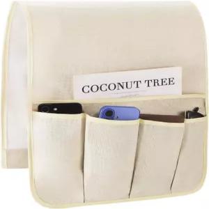 FLYLIY 소파 팔걸이 정리함 논슬립 암 의자 걸이 캐디 리모컨 홀더 태블릿 휴대폰 책 안경베이지 13인치