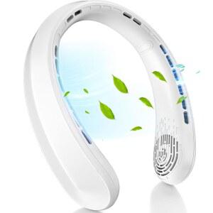 N oi 넥 선풍기 휴대용 5200mAh 배터리로 작동하는 웨어러블 용 선풍기(USB 충전식 3풍속 초조용 칼날 없음 여행용 폰 디자인 남성용)