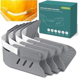 모서리용 침대 시트 홀더 패스너 스트랩 및 미끄럼 방지 패드가 있는 튼튼한 시트를 단단하고 단단히 고정하며 더 이상 시트가 없으며 매트리스 에 관계없이 쉽게 설치 (4개 세트)