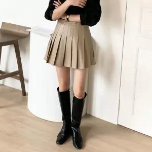 여자 레더 포인트 3컬러 주름 플리츠 스커트