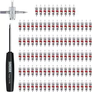 선소울 102PCS 타이어 밸브 코어 키트 대부분의 자동차 RV ATV 리무버 및 교체용 토크 툴 4방향 포함