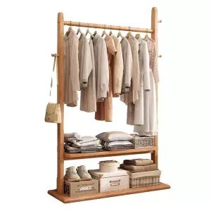 행거 스탠드 이동식 바퀴형 수납 선반 옷걸이 호두색 65cm 옷 나무