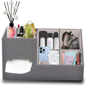 플러스 사이즈 티슈 박스 커버 사각 린넨 측면 수납 및 트레이 모던 메이크업 정리함 가죽 홀더 장식 큐브