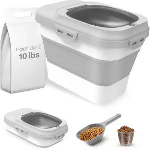 ANVS 반려견 사료 보관 용기 밀폐 뚜껑이 있는 접이식 고양이 및 기타 반려동물 스쿱 건조 식품회색