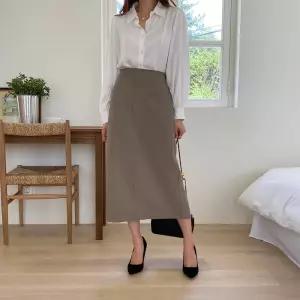 여자 백슬릿 세미 H라인 가을 오피스룩 밴딩 롱스커트