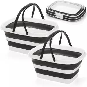 손잡이가 달린 시디두 2팩 접이식 욕조 직사각형 핸디 바구니/버킷 8.5L 휴대용 야외 피크닉