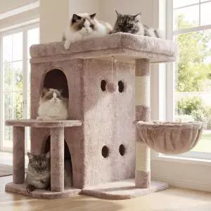 헤이블리 캣 트리 25.6인치 타워 대형 고양이를 위한 널찍한 상판 퍼치 이중층 콘도가 있는 계단식 하우스