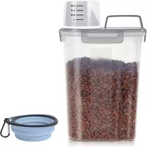 접이식 그릇이 있는 35Lbs/3Qt 개 고양이 사료 보관 용기 소형 동물 키블/펫 씨앗/오트밀/쌀/가루/브라운