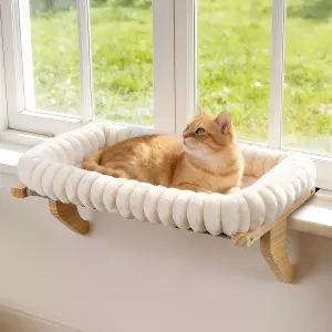 볼스터가 있는 창문 실용 구름 커들 고양이 농기구 대형 위한 천연 목재 및 금속 프레임 시트 창실용 지퍼