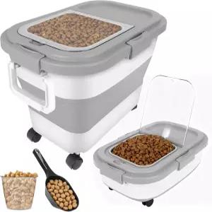 밀폐 뚜껑이 있는 ShineMe 20Lbs 접이식 반려동물 사료 보관 용기 계량 스쿱과 컵이 반려견 쉽게 이동할 수