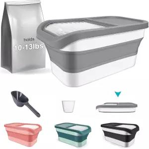 반려동물 사료 보관 용기 투명 슬라이딩 뚜껑이 있는 접이식 고양이 계량컵과 개 스쿱이 1013파운드