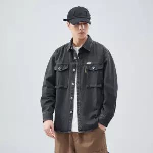남성용 청자켓 헤비 워싱 소금볶음 데님 빈티지 루즈핏 셔츠형 재킷 셔츠 KS1