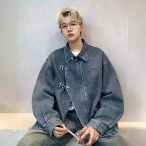 남성용 청자켓 메탈 항공 버튼 데님 봄가을 빈티지 워싱 비글 루즈핏 캐주얼 재킷 KS1