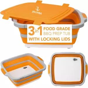 뚜껑이 있는 접이식 바비큐 준비 욕조 채소 과일 세척 보관 및 야외 요리를 위한 8L 다기능 식품 육류 대야