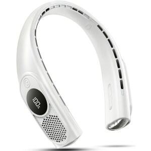 차가운 공기를 불어넣는 휴대용 넥 선풍기 착용 가능한 칼날 없는 충전식 360 용 팬 쿨러 3단 LED 디스플레이 4000mAh 타입 C 포트 여행 야외 생일 선물용