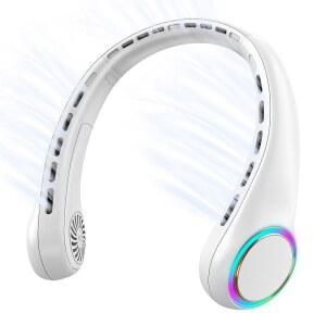 굴라키 휴대용 목 선풍기 4000mAh 배터리 장착 용 3단 속도와 64 쿨 라이트 충전식 남성 여성 아빠를 위한 생일 선물 여름철 핸즈프리 쿨링 선풍기(화이트)