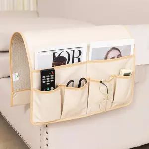 휴대폰 TV 리모컨을 위한 6개의 포켓이 있는 리클라이너 소파용 팔걸이 정리함베이지 31.89인치 18.5인치을