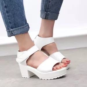 여자 화이트 통굽샌들 스트랩 샌들힐 직장여성샌들 zvN6+4LlD