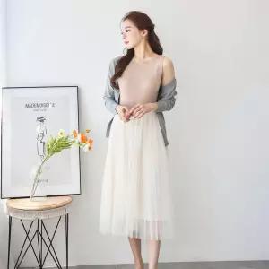 여자 봄 여름 발레리나 튜튜 플리츠 쉬폰 롱 스커트