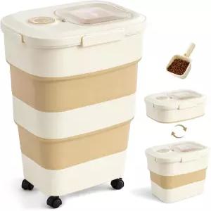 ZOMISIA 4050파운드 반려견 사료 보관 용기 롤링 휠이 있는 대용량 접이식 밀폐 반려동물 투명 뚜껑 스쿱