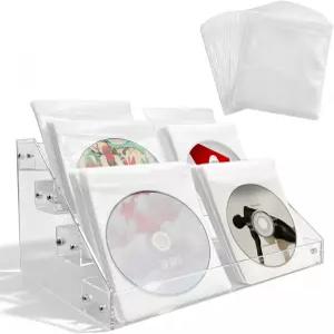 4단 투명 아크릴 캐스케이드 CD 홀더 DVD/CD 디스플레이 스탠드 보관함 비닐 레코드 선반 최대 32개의 표준